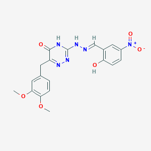 6-(3,4-dimethoxybenzyl)-3-[(2E)-2-(2-hydroxy-5-nitrobenzylidene)hydrazinyl]-1,2,4-triazin-5(2H)-one