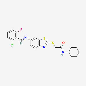 2-[(6-{[(E)-(2-chloro-6-fluorophenyl)methylidene]amino}-1,3-benzothiazol-2-yl)sulfanyl]-N-cyclohexylacetamide