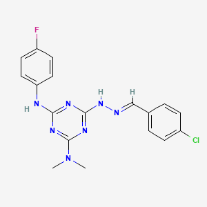 6-[(2E)-2-(4-chlorobenzylidene)hydrazinyl]-N'-(4-fluorophenyl)-N,N-dimethyl-1,3,5-triazine-2,4-diamine