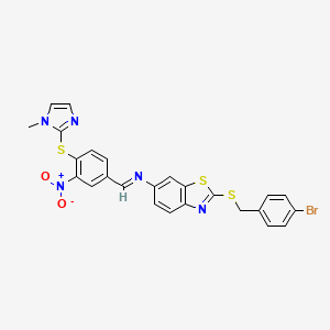 2-[(4-bromobenzyl)sulfanyl]-N-[(E)-{4-[(1-methyl-1H-imidazol-2-yl)sulfanyl]-3-nitrophenyl}methylidene]-1,3-benzothiazol-6-amine