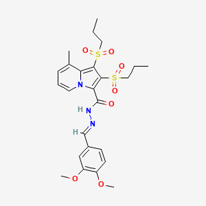 N'-[(E)-(3,4-dimethoxyphenyl)methylidene]-8-methyl-1,2-bis(propylsulfonyl)indolizine-3-carbohydrazide