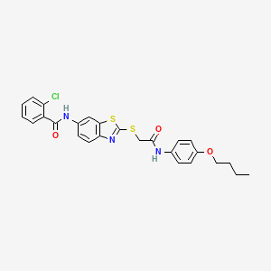 molecular formula C26H24ClN3O3S2 B11532104 N-[2-({2-[(4-butoxyphenyl)amino]-2-oxoethyl}sulfanyl)-1,3-benzothiazol-6-yl]-2-chlorobenzamide 