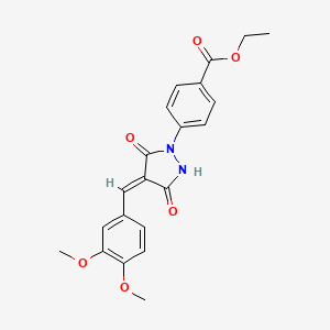 molecular formula C21H20N2O6 B11532151 ethyl 4-[(4E)-4-(3,4-dimethoxybenzylidene)-3,5-dioxopyrazolidin-1-yl]benzoate 