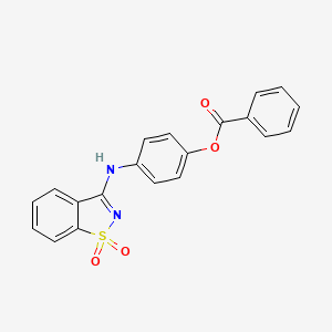 molecular formula C20H14N2O4S B11532248 4-[(1,1-Dioxido-1,2-benzothiazol-3-yl)amino]phenyl benzoate 