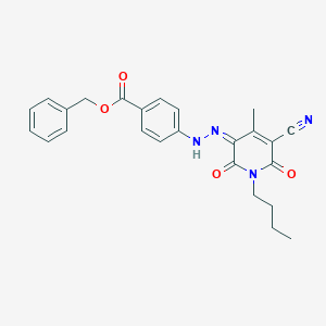 molecular formula C25H24N4O4 B115323 Benzyl 4-[(1-butyl-5-cyano-1,6-dihydro-2-hydroxy-4-methyl-6-oxopyridin-3-YL)azo]benzoate CAS No. 143067-35-0