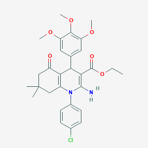 Ethyl 2-amino-1-(4-chlorophenyl)-7,7-dimethyl-5-oxo-4-(3,4,5-trimethoxyphenyl)-1,4,5,6,7,8-hexahydroquinoline-3-carboxylate