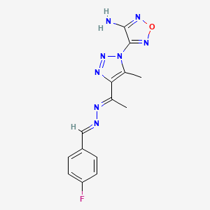 molecular formula C14H13FN8O B11532322 4-(4-{(1E)-1-[(2E)-(4-fluorobenzylidene)hydrazinylidene]ethyl}-5-methyl-1H-1,2,3-triazol-1-yl)-1,2,5-oxadiazol-3-amine 