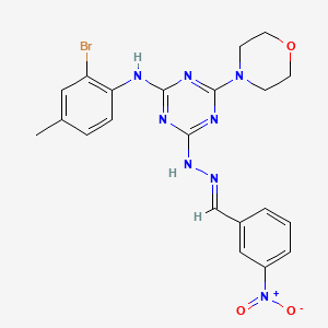 molecular formula C21H21BrN8O3 B11532331 N-(2-bromo-4-methylphenyl)-4-(morpholin-4-yl)-6-[(2E)-2-(3-nitrobenzylidene)hydrazinyl]-1,3,5-triazin-2-amine 