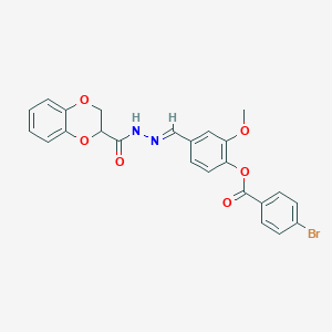 molecular formula C24H19BrN2O6 B11532353 4-{(E)-[2-(2,3-dihydro-1,4-benzodioxin-2-ylcarbonyl)hydrazinylidene]methyl}-2-methoxyphenyl 4-bromobenzoate 