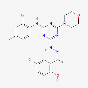 molecular formula C21H21BrClN7O2 B11532355 2-[(Z)-(2-{4-[(2-bromo-4-methylphenyl)amino]-6-(morpholin-4-yl)-1,3,5-triazin-2-yl}hydrazinylidene)methyl]-4-chlorophenol 