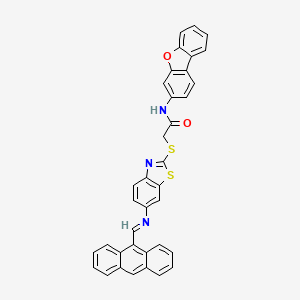 molecular formula C36H23N3O2S2 B11532414 2-[(6-{[(E)-9-Anthrylmethylene]amino}-1,3-benzothiazol-2-YL)sulfanyl]-N-(dibenzo[B,D]furan-3-YL)acetamide 