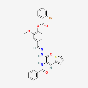 molecular formula C29H22BrN3O5S B11532440 2-methoxy-4-[(E)-{2-[(2E)-2-[(phenylcarbonyl)amino]-3-(thiophen-2-yl)prop-2-enoyl]hydrazinylidene}methyl]phenyl 2-bromobenzoate 