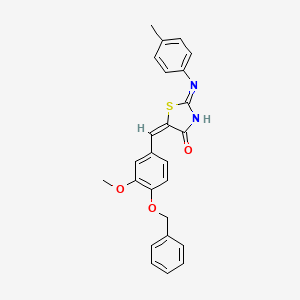 molecular formula C25H22N2O3S B11532473 (5E)-5-[(3-methoxy-4-phenylmethoxyphenyl)methylidene]-2-(4-methylanilino)-1,3-thiazol-4-one 