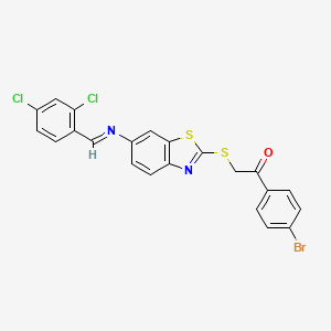 1-(4-bromophenyl)-2-[(6-{[(E)-(2,4-dichlorophenyl)methylidene]amino}-1,3-benzothiazol-2-yl)sulfanyl]ethanone