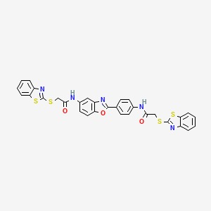 molecular formula C31H21N5O3S4 B11532488 2-(1,3-benzothiazol-2-ylsulfanyl)-N-[4-(5-{[(1,3-benzothiazol-2-ylsulfanyl)acetyl]amino}-1,3-benzoxazol-2-yl)phenyl]acetamide 