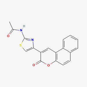 molecular formula C18H12N2O3S B11532489 N-(4-{3-Oxo-3H-benzo[F]chromen-2-YL}-1,3-thiazol-2-YL)acetamide 