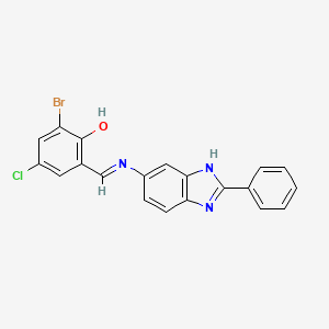 molecular formula C20H13BrClN3O B11532496 2-bromo-4-chloro-6-{(E)-[(2-phenyl-1H-benzimidazol-5-yl)imino]methyl}phenol 