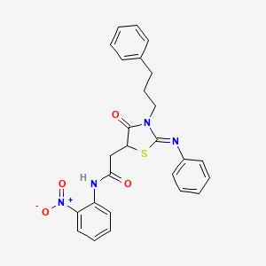 molecular formula C26H24N4O4S B11532534 N-(2-nitrophenyl)-2-[(2Z)-4-oxo-2-(phenylimino)-3-(3-phenylpropyl)-1,3-thiazolidin-5-yl]acetamide 