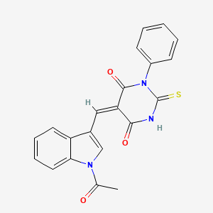 (5E)-5-[(1-acetyl-1H-indol-3-yl)methylidene]-1-phenyl-2-thioxodihydropyrimidine-4,6(1H,5H)-dione