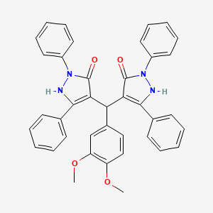 molecular formula C39H32N4O4 B11532590 4-[(3,4-dimethoxyphenyl)(5-hydroxy-1,3-diphenyl-1H-pyrazol-4-yl)methyl]-1,3-diphenyl-1H-pyrazol-5-ol 