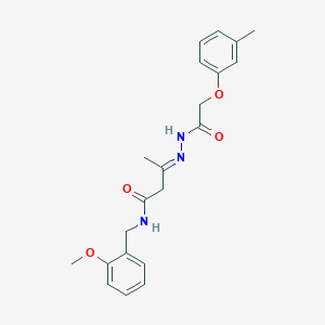 (3E)-N-(2-methoxybenzyl)-3-{2-[(3-methylphenoxy)acetyl]hydrazinylidene}butanamide