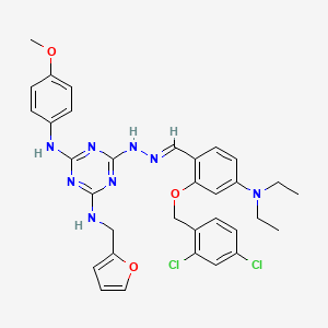 molecular formula C33H34Cl2N8O3 B11532607 6-[(2E)-2-{2-[(2,4-dichlorobenzyl)oxy]-4-(diethylamino)benzylidene}hydrazinyl]-N-(furan-2-ylmethyl)-N'-(4-methoxyphenyl)-1,3,5-triazine-2,4-diamine 