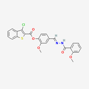 molecular formula C25H19ClN2O5S B11532611 2-methoxy-4-[(E)-{2-[(2-methoxyphenyl)carbonyl]hydrazinylidene}methyl]phenyl 3-chloro-1-benzothiophene-2-carboxylate 