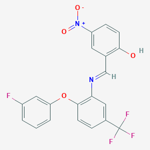 molecular formula C20H12F4N2O4 B11532613 2-[(E)-{[2-(3-fluorophenoxy)-5-(trifluoromethyl)phenyl]imino}methyl]-4-nitrophenol 