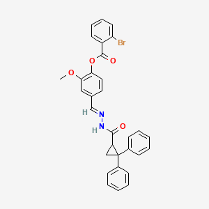 molecular formula C31H25BrN2O4 B11532656 4-[(E)-{2-[(2,2-diphenylcyclopropyl)carbonyl]hydrazinylidene}methyl]-2-methoxyphenyl 2-bromobenzoate 