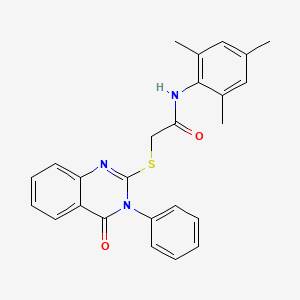 molecular formula C25H23N3O2S B11532751 2-[(4-oxo-3-phenyl-3,4-dihydroquinazolin-2-yl)sulfanyl]-N-(2,4,6-trimethylphenyl)acetamide 