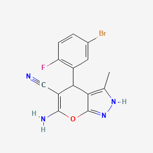 molecular formula C14H10BrFN4O B11532774 6-Amino-4-(5-bromo-2-fluorophenyl)-3-methyl-1,4-dihydropyrano[2,3-c]pyrazole-5-carbonitrile 