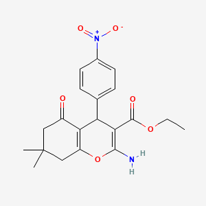 molecular formula C20H22N2O6 B11532783 ethyl 2-amino-7,7-dimethyl-4-(4-nitrophenyl)-5-oxo-5,6,7,8-tetrahydro-4H-chromene-3-carboxylate 