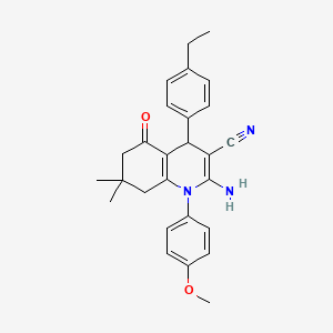 molecular formula C27H29N3O2 B11532789 2-Amino-4-(4-ethylphenyl)-1-(4-methoxyphenyl)-7,7-dimethyl-5-oxo-1,4,5,6,7,8-hexahydroquinoline-3-carbonitrile 