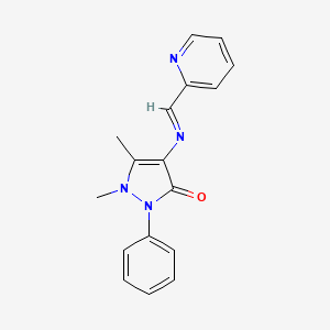 molecular formula C17H16N4O B11532825 1,5-dimethyl-2-phenyl-4-[(2-pyridinylmethylene)amino]-1,2-dihydro-3H-pyrazol-3-one 