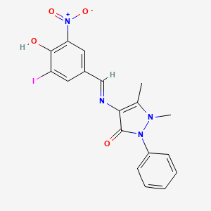 4-{[(E)-(4-hydroxy-3-iodo-5-nitrophenyl)methylidene]amino}-1,5-dimethyl-2-phenyl-1,2-dihydro-3H-pyrazol-3-one