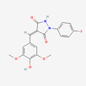 molecular formula C18H15FN2O5 B11532864 (4Z)-1-(4-fluorophenyl)-4-[(4-hydroxy-3,5-dimethoxyphenyl)methylidene]pyrazolidine-3,5-dione 