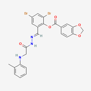 2,4-Dibromo-6-[(E)-({2-[(2-methylphenyl)amino]acetamido}imino)methyl]phenyl 2H-1,3-benzodioxole-5-carboxylate