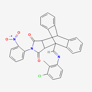 molecular formula C32H22ClN3O4 B11532880 1-{(E)-[(3-chloro-2-methylphenyl)imino]methyl}-17-(2-nitrophenyl)-17-azapentacyclo[6.6.5.0~2,7~.0~9,14~.0~15,19~]nonadeca-2,4,6,9,11,13-hexaene-16,18-dione (non-preferred name) 