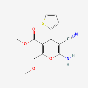 molecular formula C14H14N2O4S B11532886 methyl 6-amino-5-cyano-2-(methoxymethyl)-4-(thiophen-2-yl)-4H-pyran-3-carboxylate 