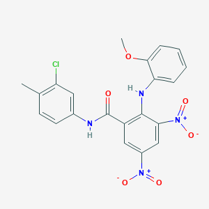 molecular formula C21H17ClN4O6 B11532903 N-(3-chloro-4-methylphenyl)-2-[(2-methoxyphenyl)amino]-3,5-dinitrobenzamide 