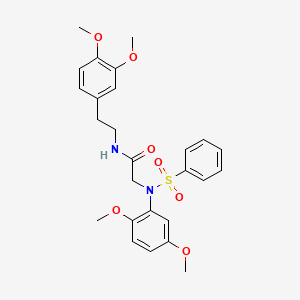 molecular formula C26H30N2O7S B11532912 2-[N-(2,5-Dimethoxyphenyl)benzenesulfonamido]-N-[2-(3,4-dimethoxyphenyl)ethyl]acetamide 