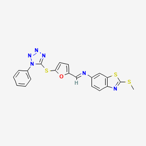 2-(methylsulfanyl)-N-[(E)-{5-[(1-phenyl-1H-tetrazol-5-yl)sulfanyl]furan-2-yl}methylidene]-1,3-benzothiazol-6-amine