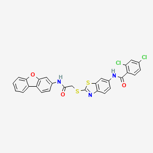 molecular formula C28H17Cl2N3O3S2 B11533063 2,4-dichloro-N-(2-{[2-(dibenzo[b,d]furan-3-ylamino)-2-oxoethyl]sulfanyl}-1,3-benzothiazol-6-yl)benzamide 