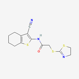 molecular formula C14H15N3OS3 B11533072 N-(3-cyano-4,5,6,7-tetrahydro-1-benzothiophen-2-yl)-2-(4,5-dihydro-1,3-thiazol-2-ylsulfanyl)acetamide 