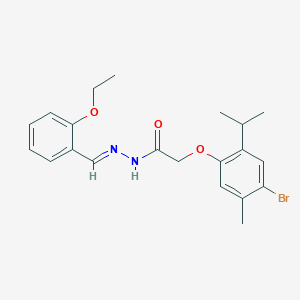 molecular formula C21H25BrN2O3 B11533081 2-[4-bromo-5-methyl-2-(propan-2-yl)phenoxy]-N'-[(E)-(2-ethoxyphenyl)methylidene]acetohydrazide 