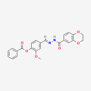 molecular formula C24H20N2O6 B11533104 4-{(E)-[2-(2,3-dihydro-1,4-benzodioxin-6-ylcarbonyl)hydrazinylidene]methyl}-2-methoxyphenyl benzoate 