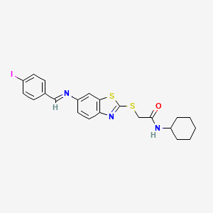 molecular formula C22H22IN3OS2 B11533116 N-cyclohexyl-2-[(6-{[(E)-(4-iodophenyl)methylidene]amino}-1,3-benzothiazol-2-yl)sulfanyl]acetamide 