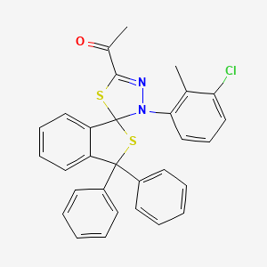 molecular formula C30H23ClN2OS2 B11533158 1-[3'-(3-Chloro-2-methylphenyl)-3,3-diphenyl-3H,3'H-spiro[2-benzothiophene-1,2'-[1,3,4]thiadiazol]-5'-YL]ethan-1-one 