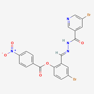 molecular formula C20H12Br2N4O5 B11533163 4-bromo-2-[(E)-{2-[(5-bromopyridin-3-yl)carbonyl]hydrazinylidene}methyl]phenyl 4-nitrobenzoate 