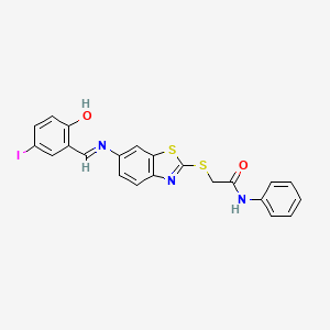 molecular formula C22H16IN3O2S2 B11533170 2-[(6-{[(E)-(2-hydroxy-5-iodophenyl)methylidene]amino}-1,3-benzothiazol-2-yl)sulfanyl]-N-phenylacetamide 